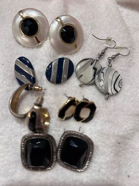 Lot of Mixed Black, White & Navy Vintage-Inspired Earring Set